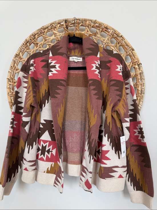 Lucky Brand Sweaters - Lucky Brand Aztec Open-Front Cardigan in Pink, Brown, Rust & Cream